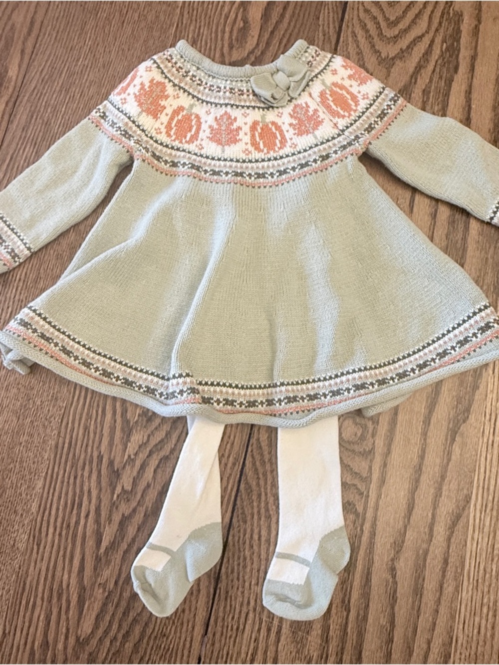 Max Studio Fall Green Sweater Knit Dress with Tights Sz 6-9 mo BBB